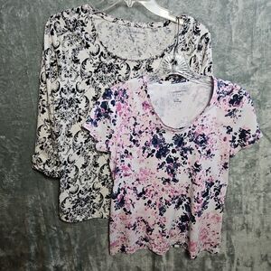 Croft & Barrow Women's Med Lot Of 2 Tops pink/blue black/white